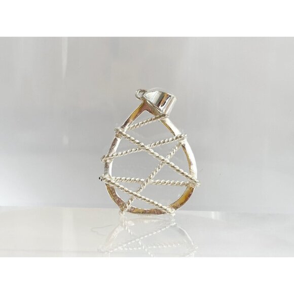 Abstract Beaded Wrapped Teardrop Sterling Silver 925 Vintage Pendant - Picture 5 of 10